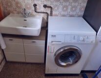 sink, indoor, floor, home appliance, bathroom, kitchen appliance, plumbing fixture, kitchen, washing machine